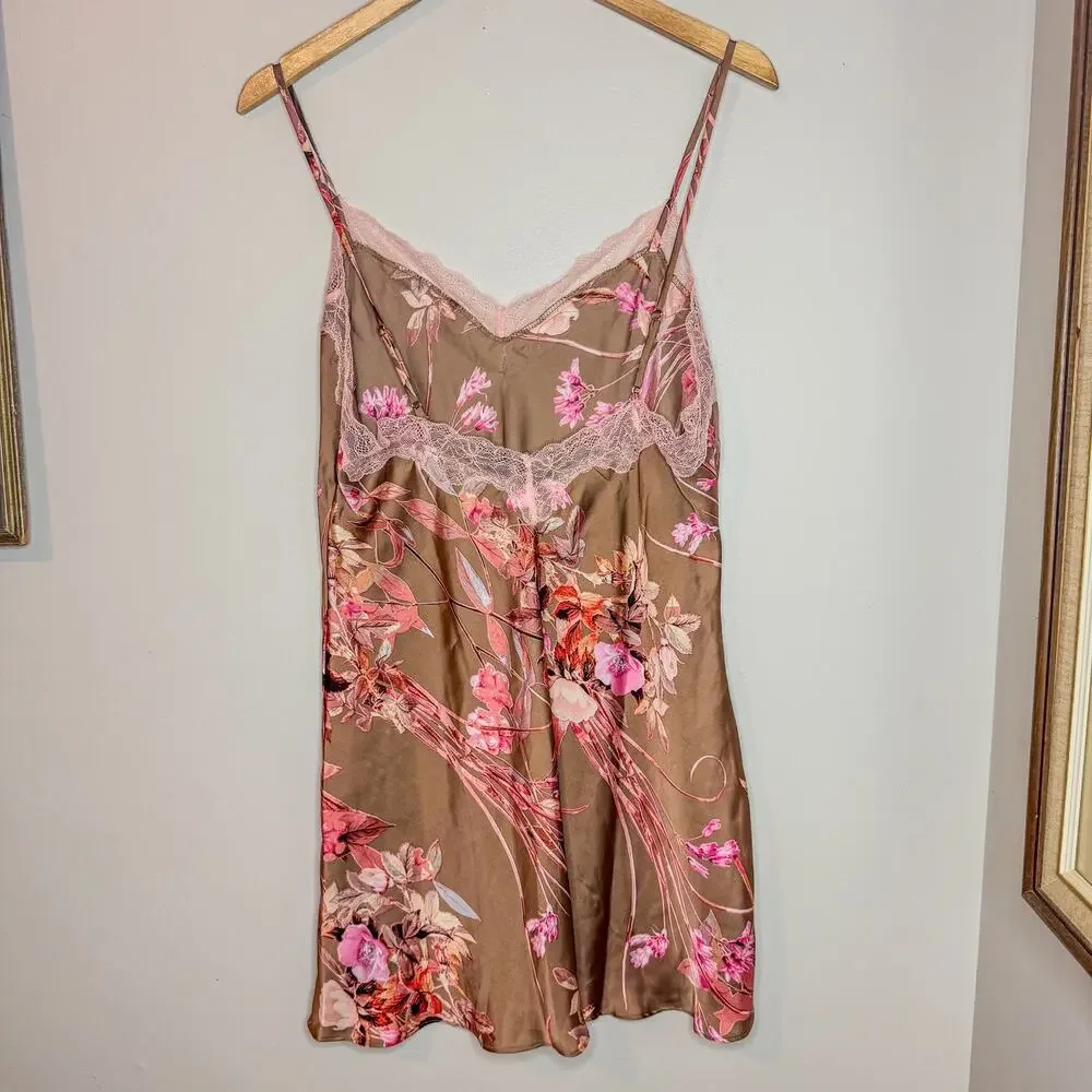 Midnight Bakery Floral Satin Kimono Robe & Lace Trim Slip Dress Set Size L